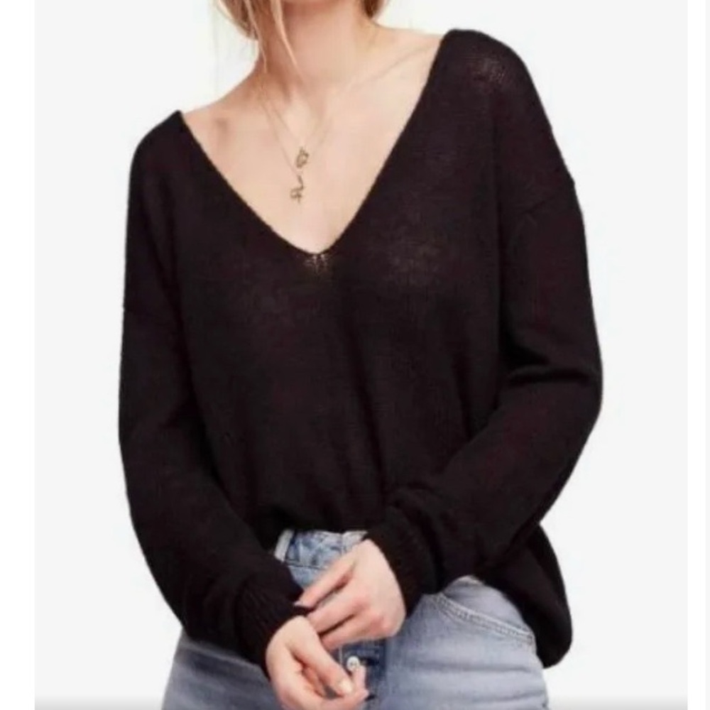 Free People Black V-Neck Sweater